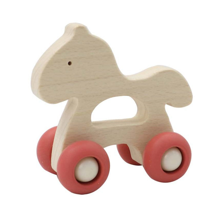 Wooden Animals Pull Toy With Silicone Wheels - Horse