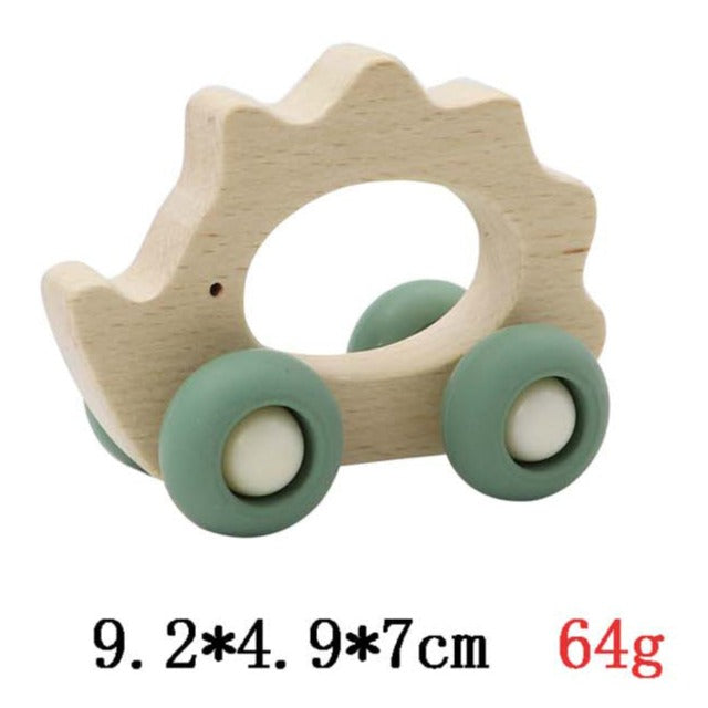 Wooden Animals Pull Toy With Silicone Wheels - ECHIDNA