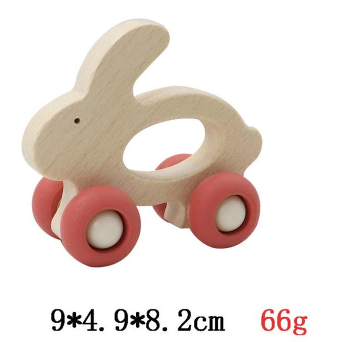 Wooden Animals Pull Toy With Silicone Wheels - Rabbit