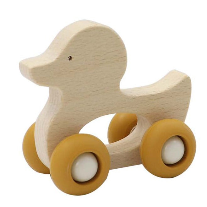 Wooden Animals Pull Toy With Silicone Wheels - Duck