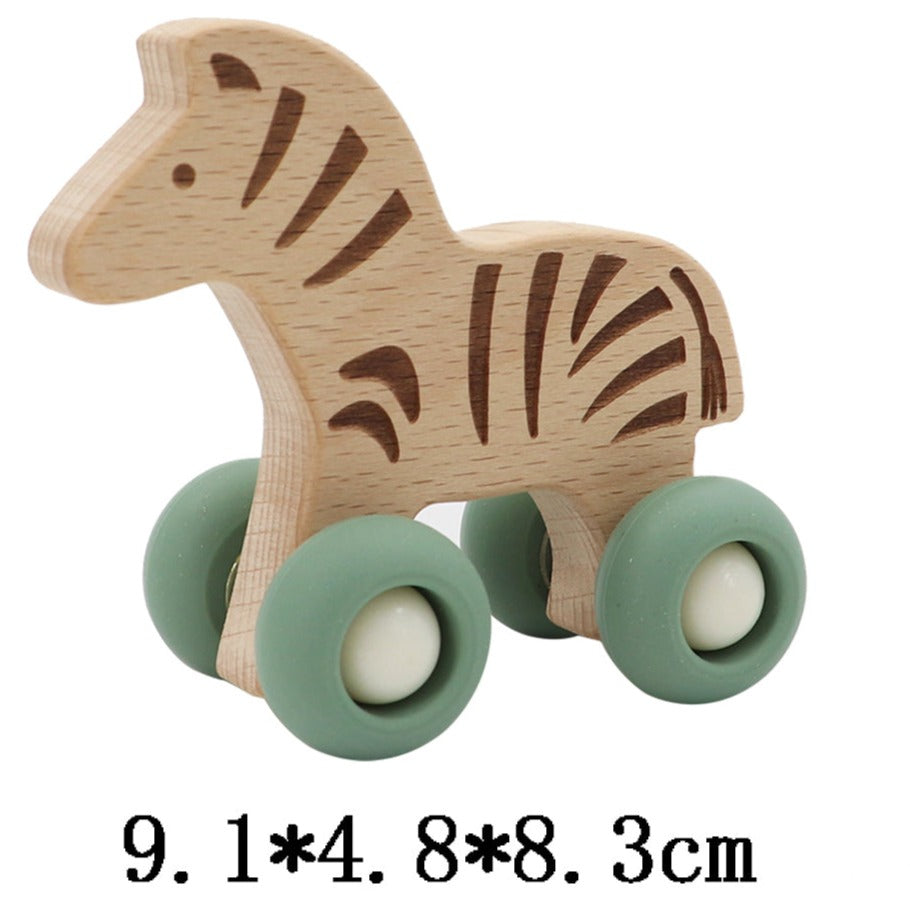 Wooden Animal Pull Toy With Silicone Wheels - Zebra