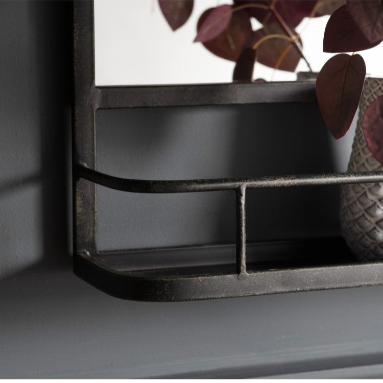 Sophisticated Metal Framed Mirror With Shelf