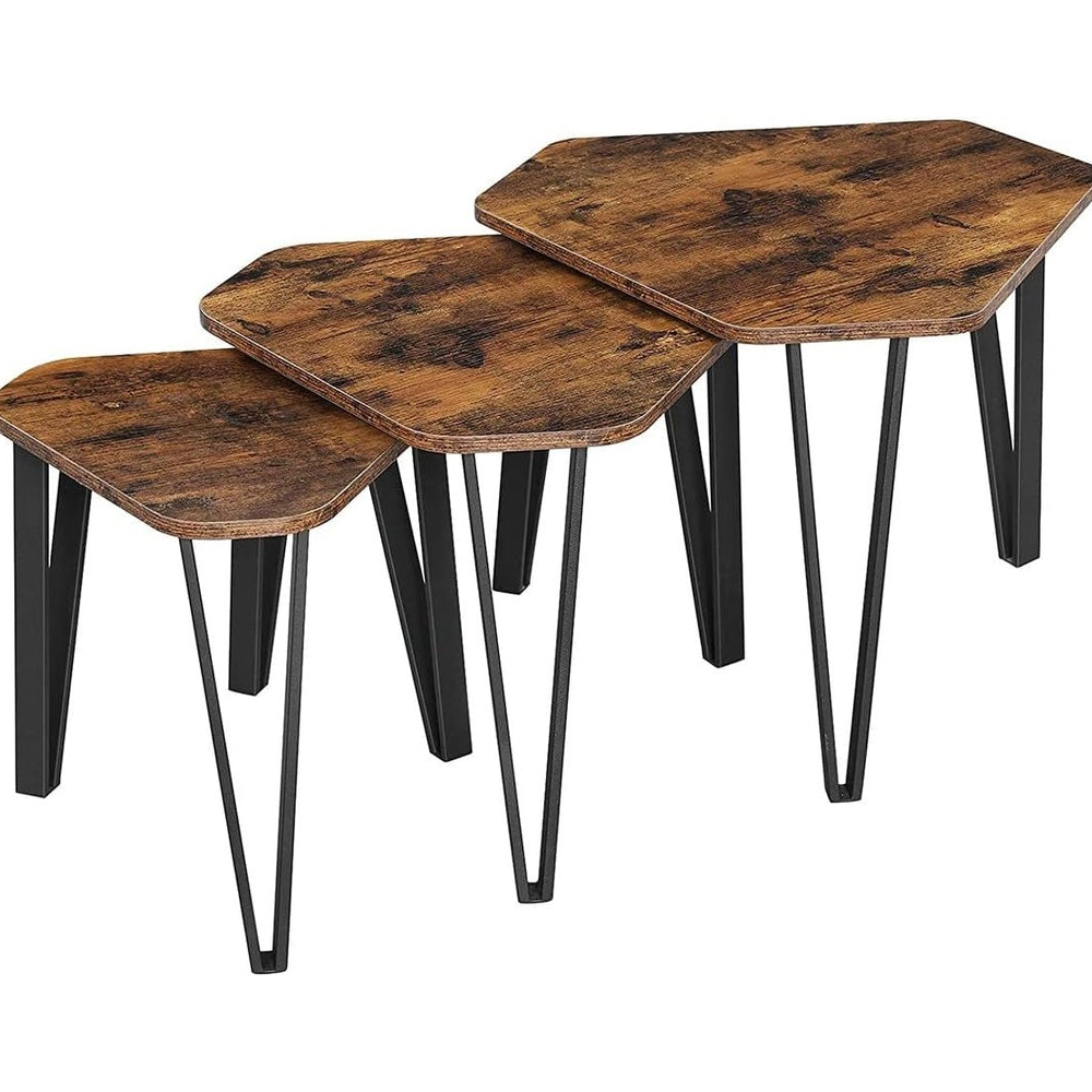 Nesting Coffee Table Set of 3 - Rustic Brown and Black