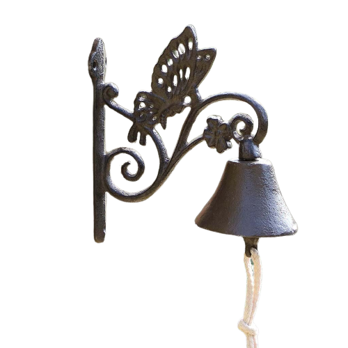 Wall Hanging Cast Iron Butterfly Doorbell - Antique Rust