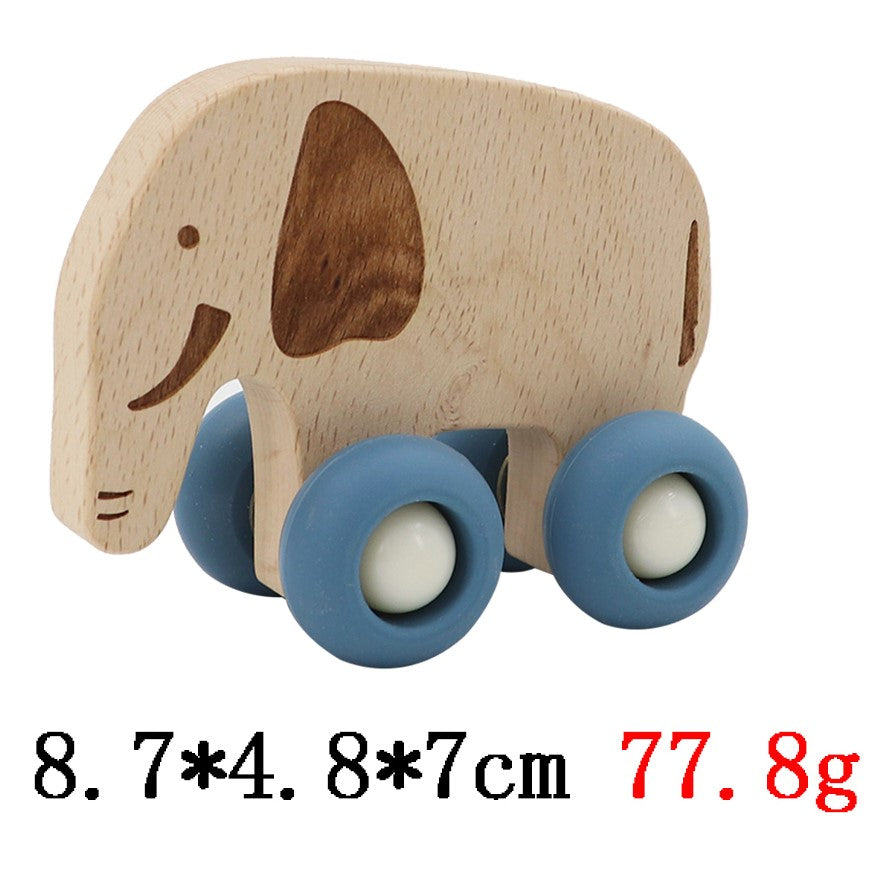Wooden Animal Pull Toy With Silicone Wheels - Elephant