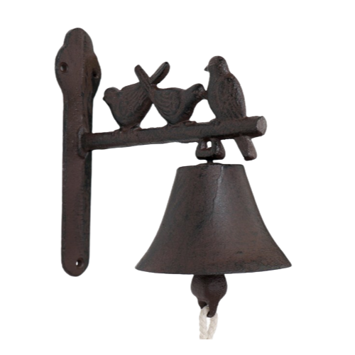 Wall Hanging Downbridge Cast Iron Birds Doorbell - Antique Rust