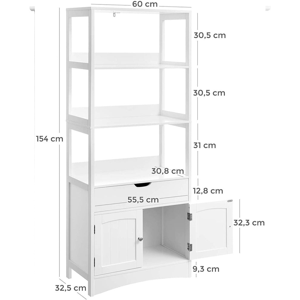 Floor Cabinet with Drawer 3 Open Shelves and Double Doors