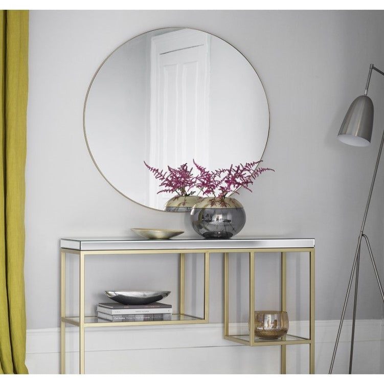 Tranquil Round Shaped Metal Framed Mirror Champagne 100cms