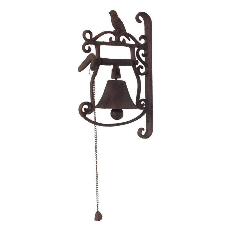 Wall Hanging Cast Iron Bird Pull Doorbell - Antique Rust