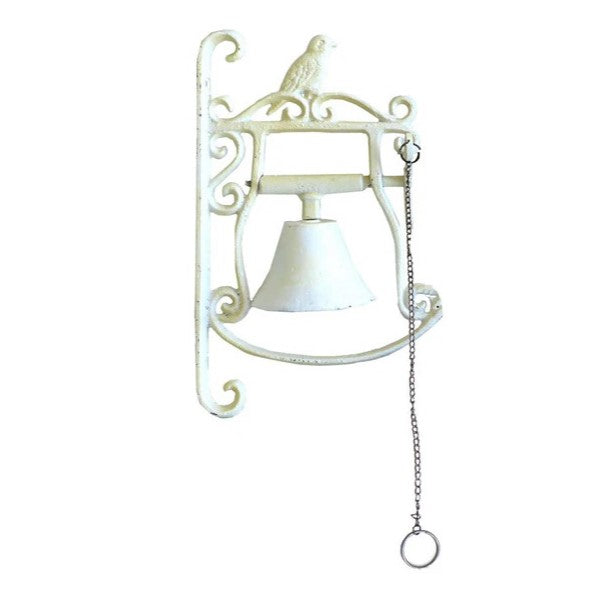 Wall Hanging Cast Iron Bird Pull Doorbell - Antique White