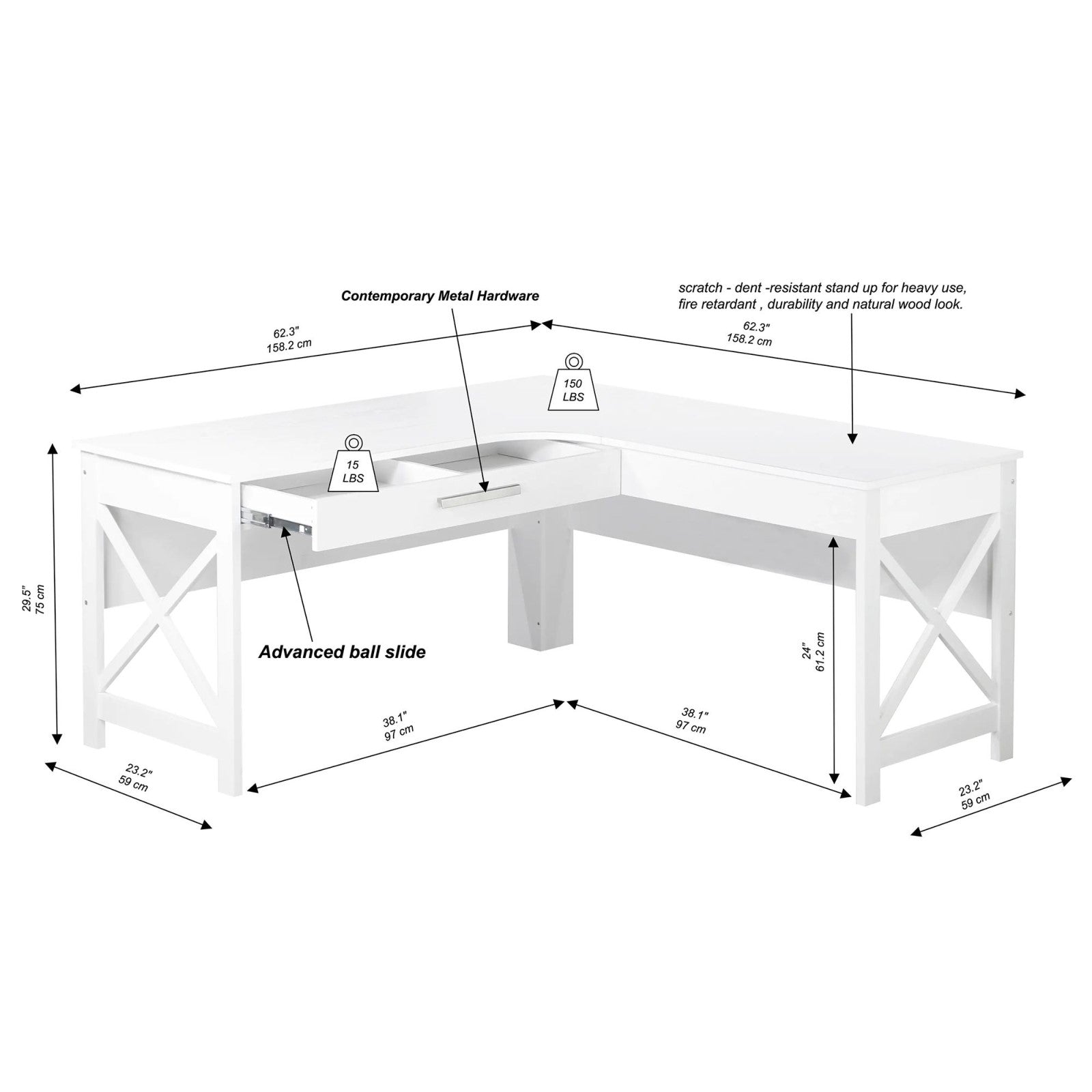 Distressed White L-Desk for Cozy Workspaces