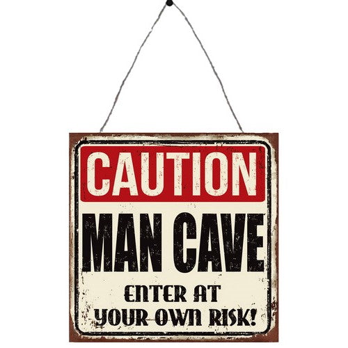 Caution Man Cave Retro Tin Wall Plaque