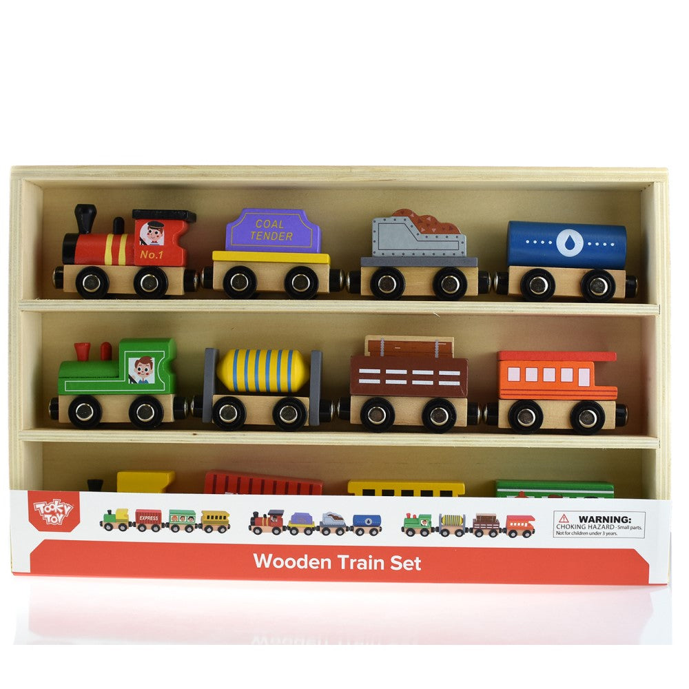 16 Piece Magnetic Wooden Train Set - Compatible With Thomas & Friends Wooden Railway