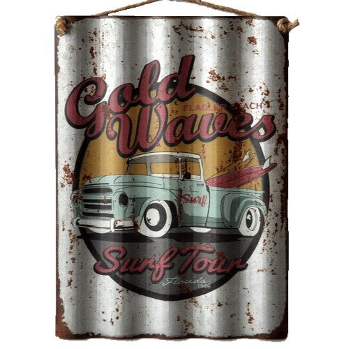 Retro "Gold Waves" Corrugated Tin Wall Sign