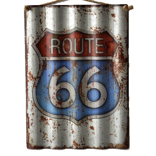 Retro "Route 66" Corrugated Tin Wall Sign