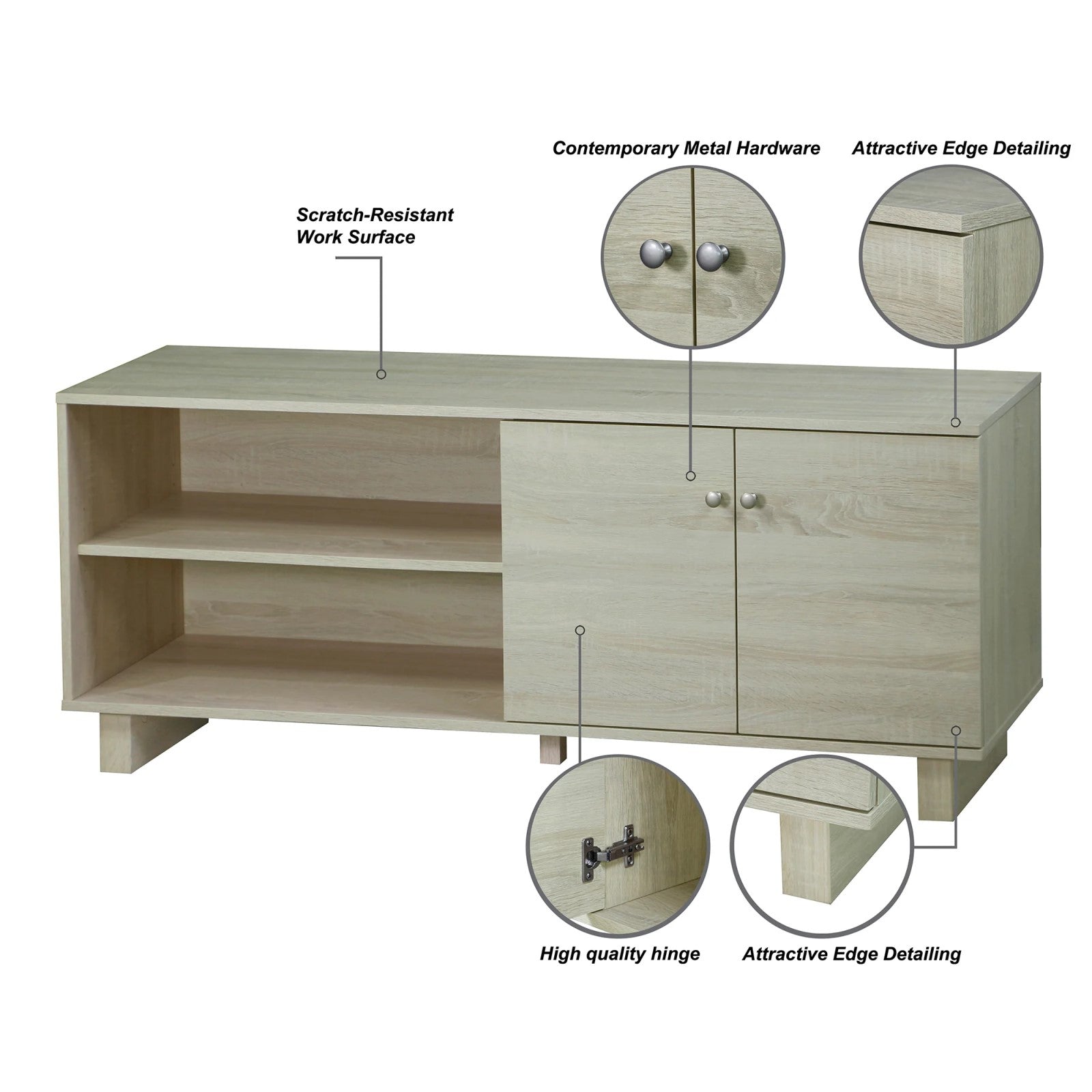 2 Doors TV Unit in White Oak for Elevated Viewing