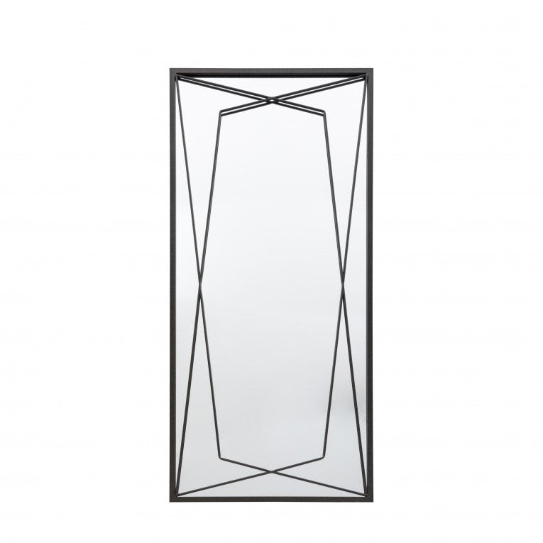 Abstract Black Geometric Beadboard Leaner Mirror