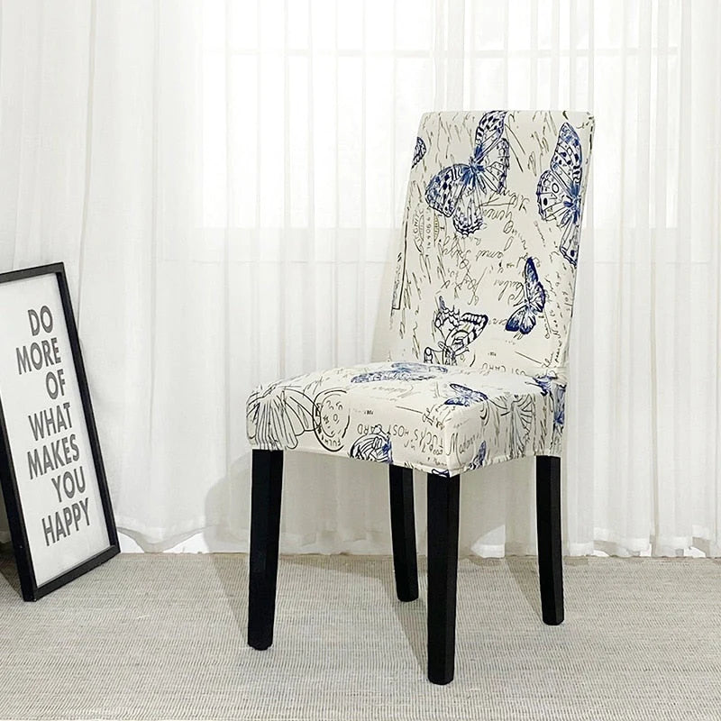 Anti-Dirt White Butterfly Pattern Design Chair Cover