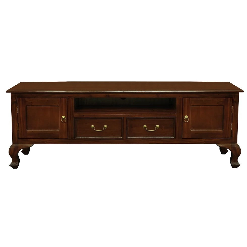 Antique 2 Door 2 Drawer Queen Ann Entertainment Unit - Brown