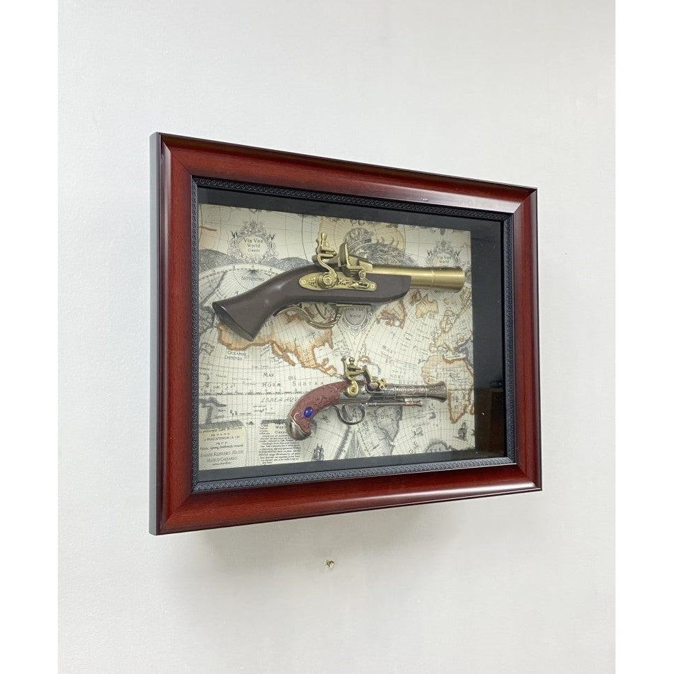 Antique 2 Hand Plastic Guns Timber Frame Wall Hanging