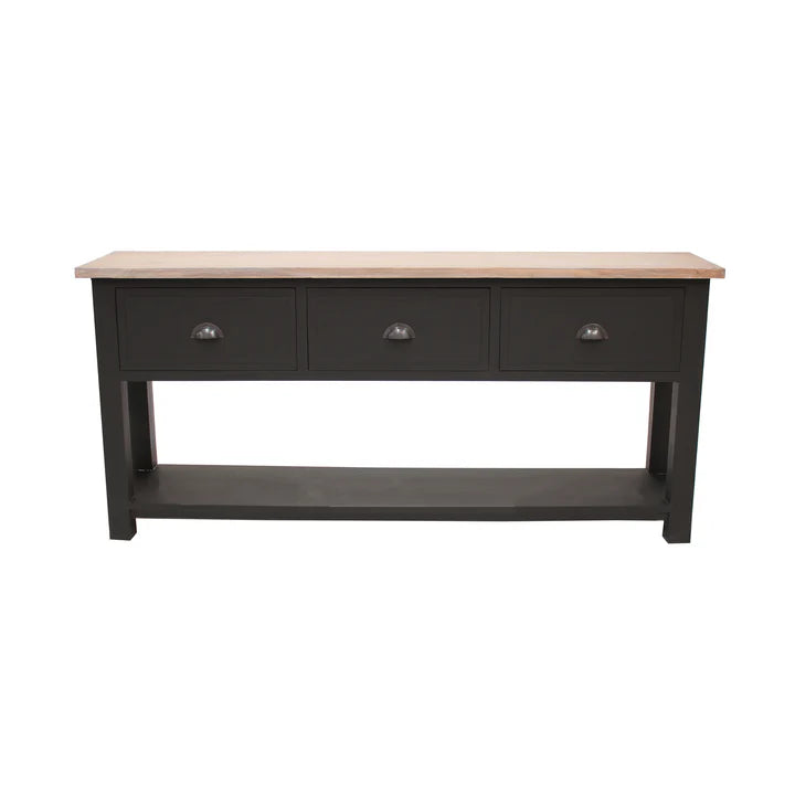 Antique Chester 3 Drawer Console Table - Black
