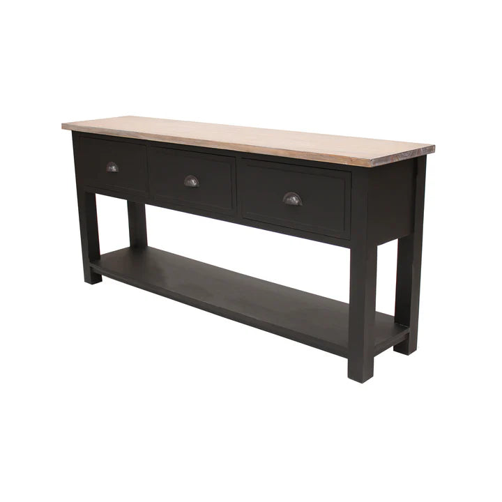 Antique Chester 3 Drawer Console Table - Black