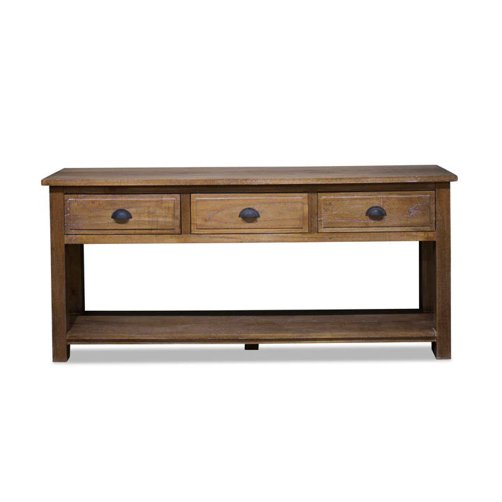 Antique Chester 3 Drawer Console Table - Weathered Oak