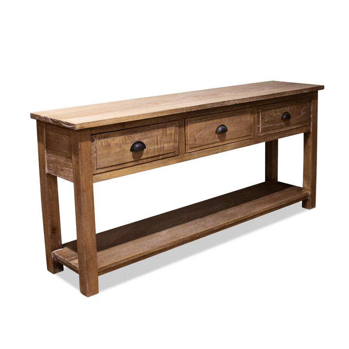 Antique Chester 3 Drawer Console Table - Weathered Oak