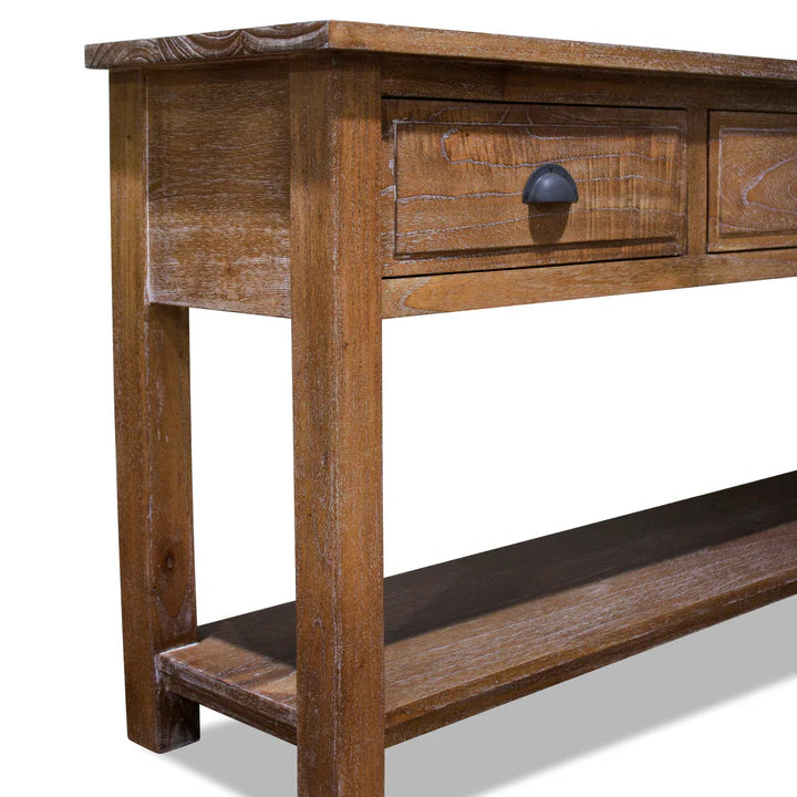 Antique Chester 3 Drawer Console Table - Weathered Oak