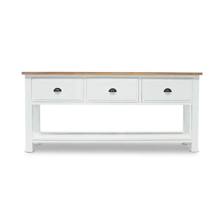 Antique Chester 3 Drawer Console Table - White