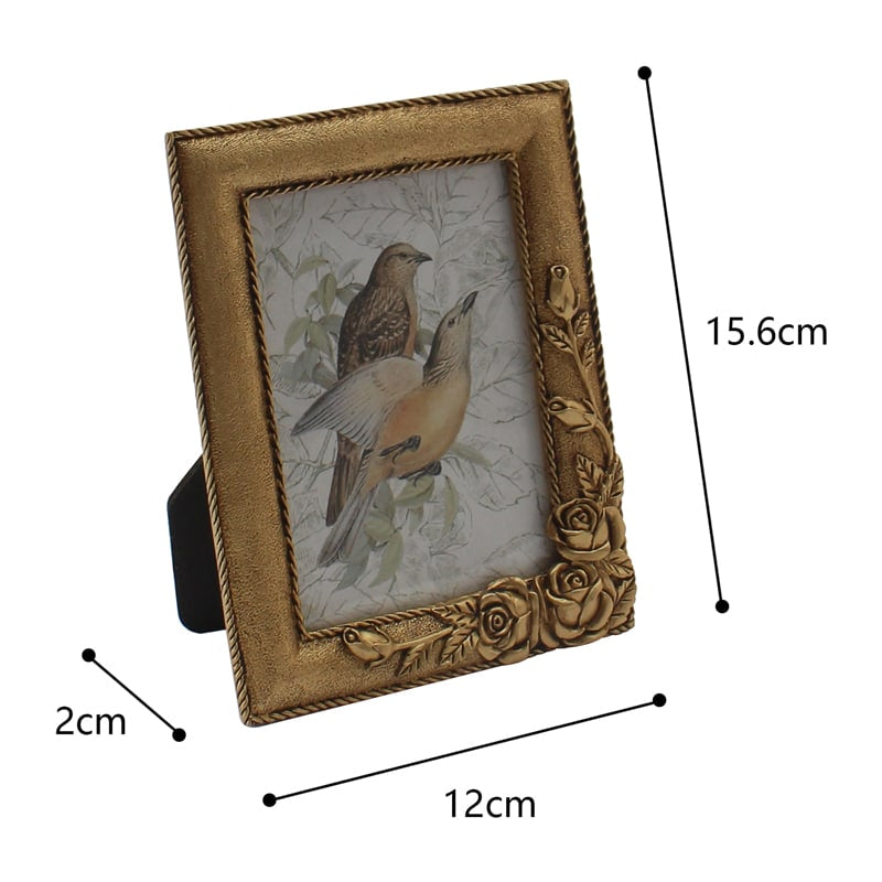 Antique Gold Metal Photo frame with Roses - 15.5cms