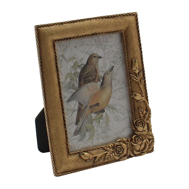 Antique Gold Metal Photo frame with Roses - 15.5cms