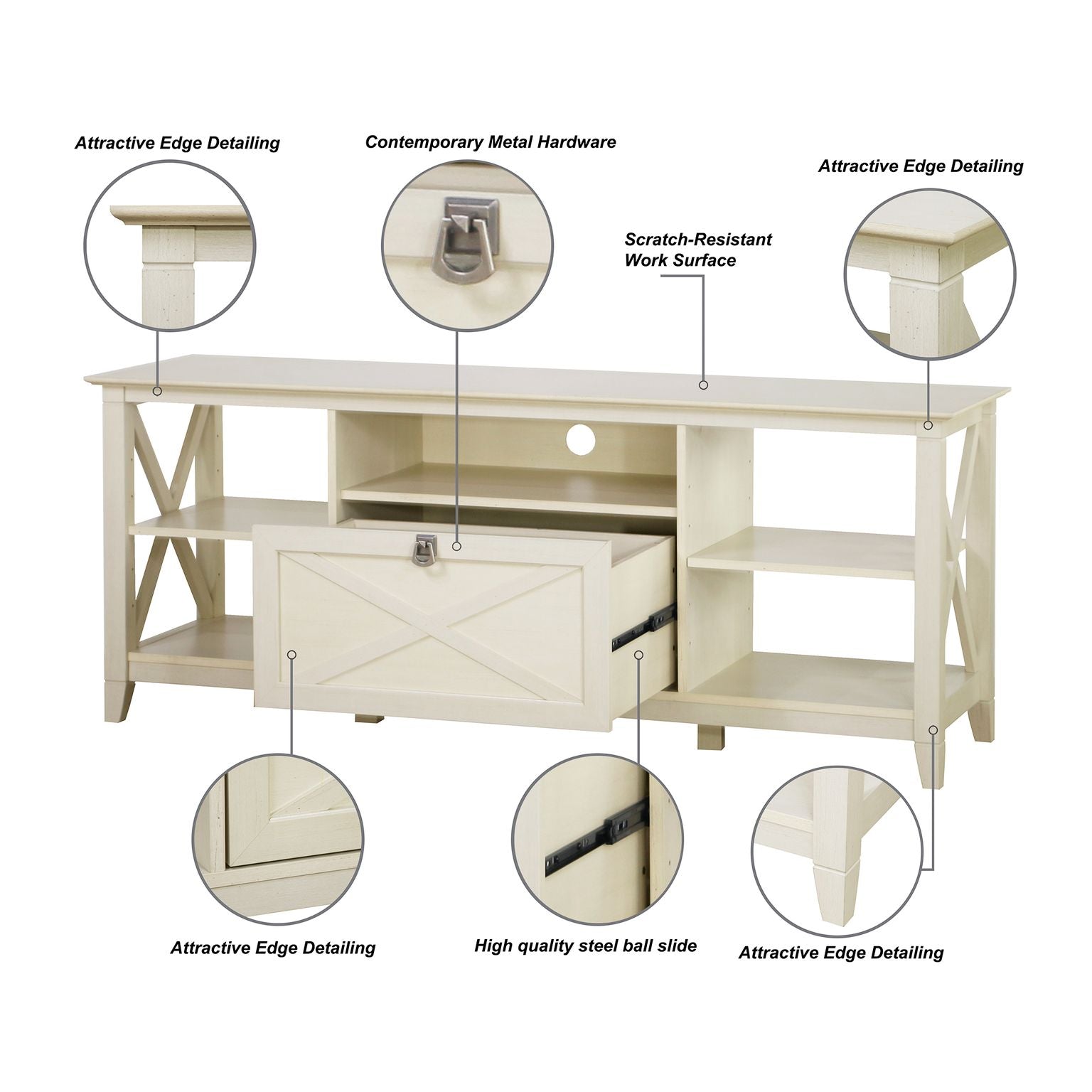 Vintage White Cross Design Engineered Wood TV Unit