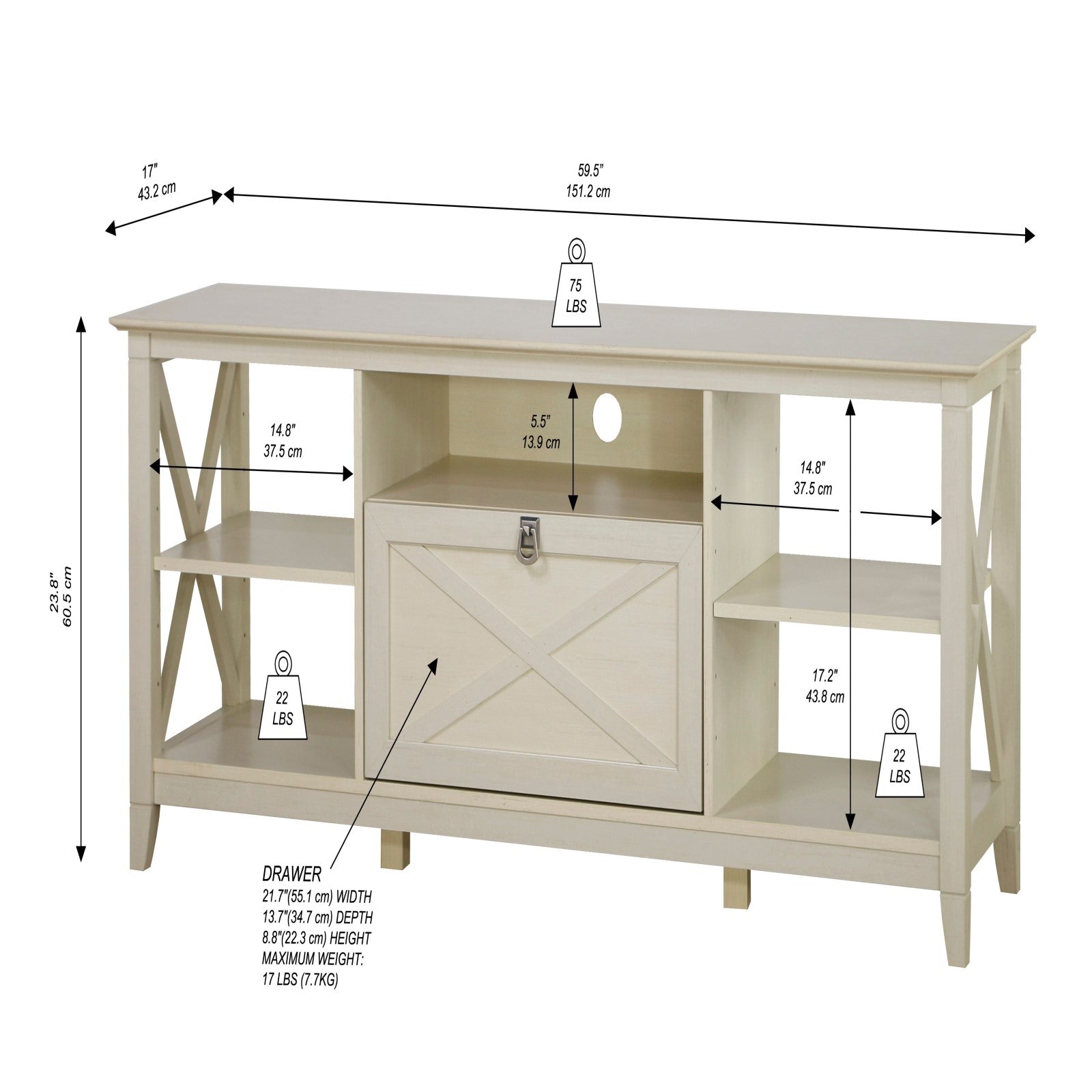 Vintage White Cross Design Engineered Wood TV Unit