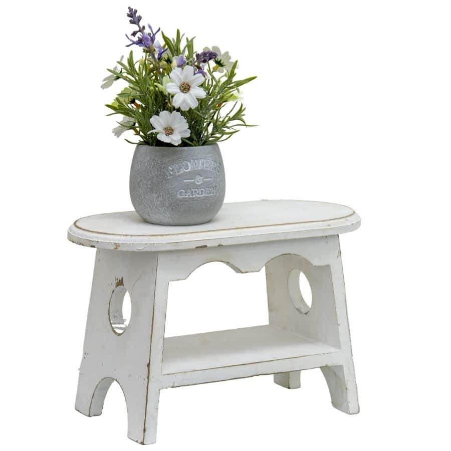 Antique Wooden White Milking Stool - 21cms