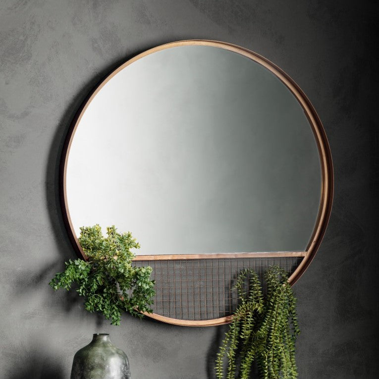 Wire-Encased Round Wall Mirror 80cms Bronze