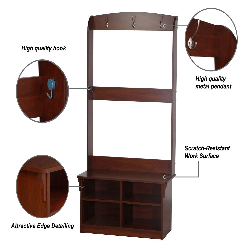 Apple Wood Hall Tree 3 Coat Hooks 4 Shelves