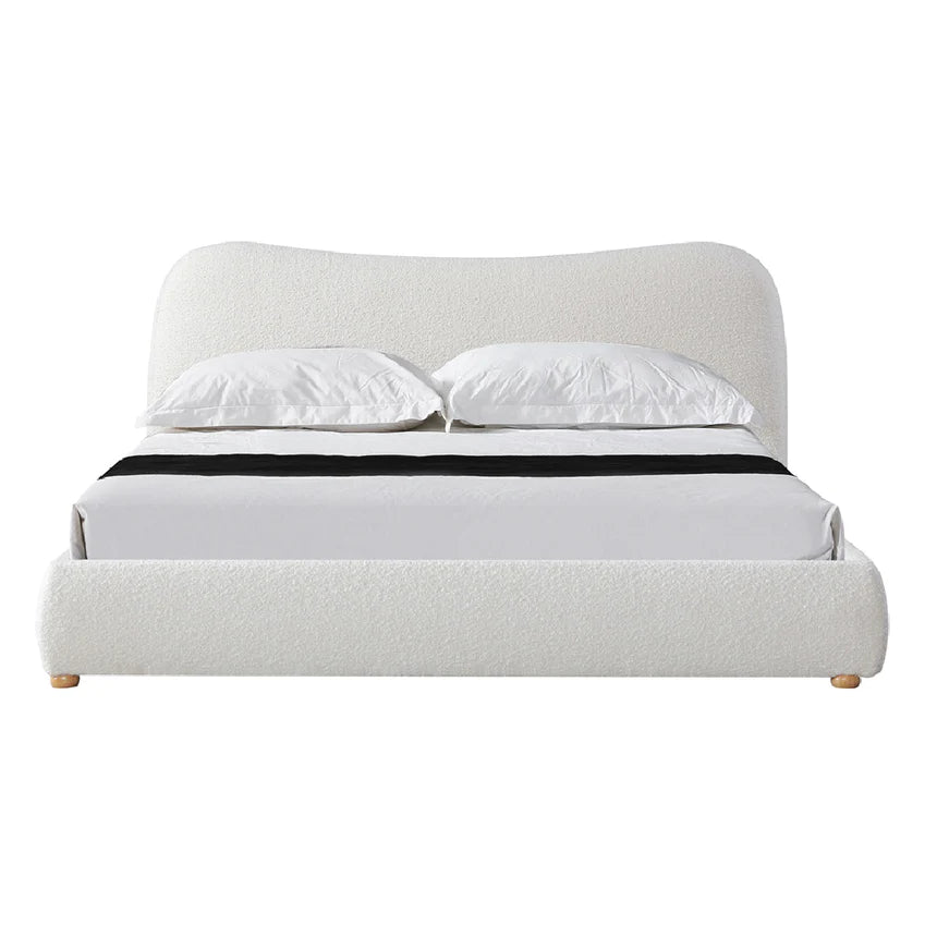 Art Deco Inspired Bed Frame - Cream White Boucle (King)