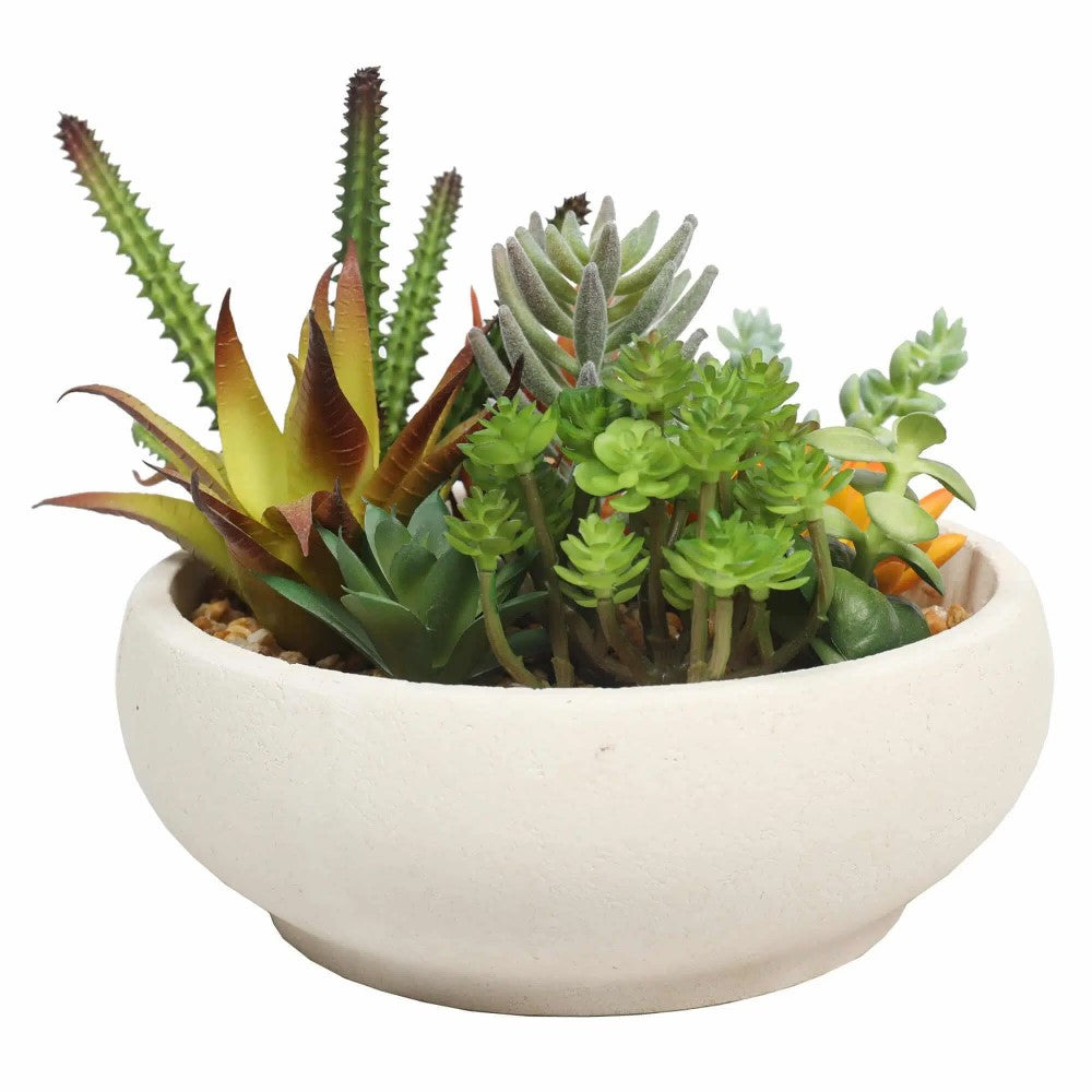 Artificial Succulent In Natural Stone Bowl 21cms