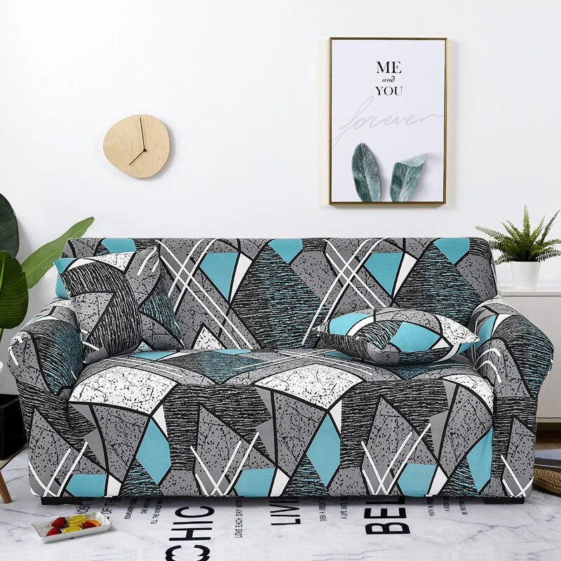 Artistic Grey Geometric Sofa Slipcover 4 - Seater