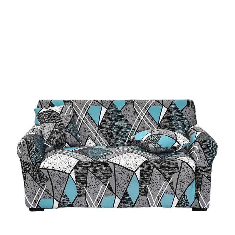 Artistic Grey Geometric Sofa Slipcover 3 - Seater