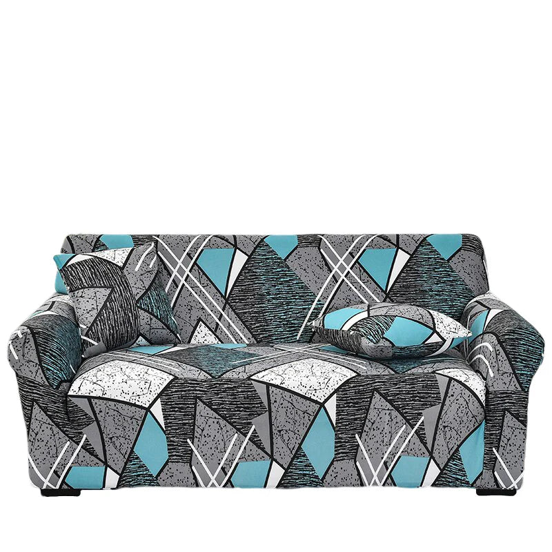 Artistic Grey Geometric Sofa Slipcover 4 - Seater