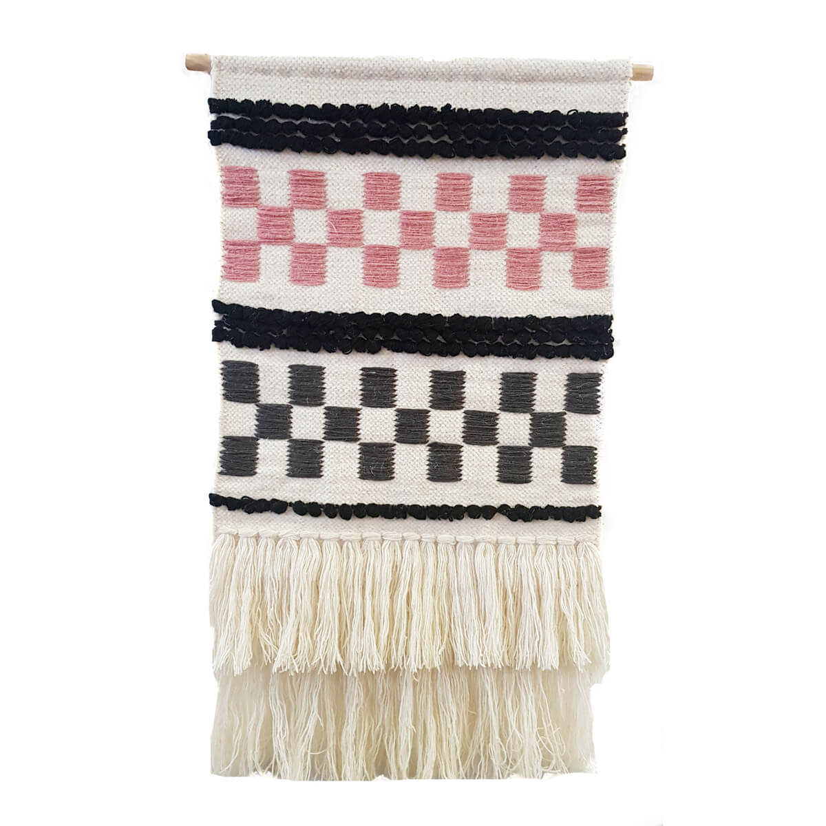 Artistic Woolen Wall Tapestry - Black & Pink