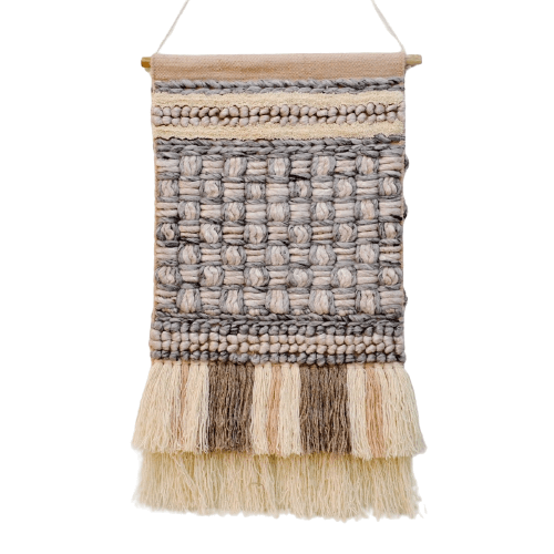 Artistic Woolen Wall Tapestry - Grey & Beige