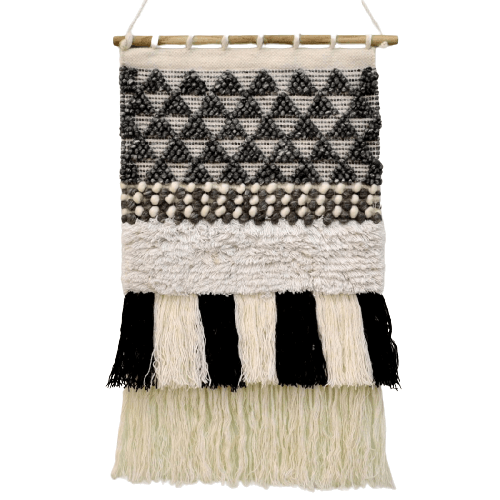 Artistic Woolen Wall Tapestry - Grey & Black