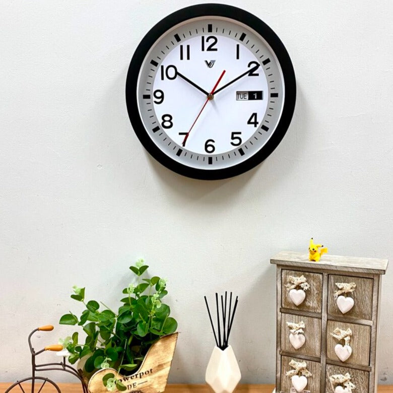 Automatic Jump Calendar Wall Clock 33cms - Available in 2 Colors