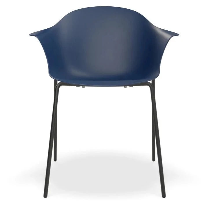 Azure Dark Blue Shell Seat 4 Post Black Base Dining Armchair
