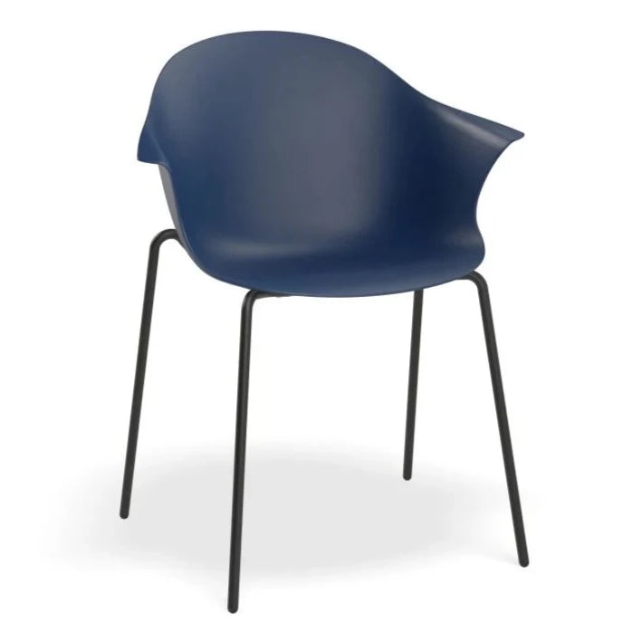 Azure Dark Blue Shell Seat 4 Post Black Base Dining Armchair