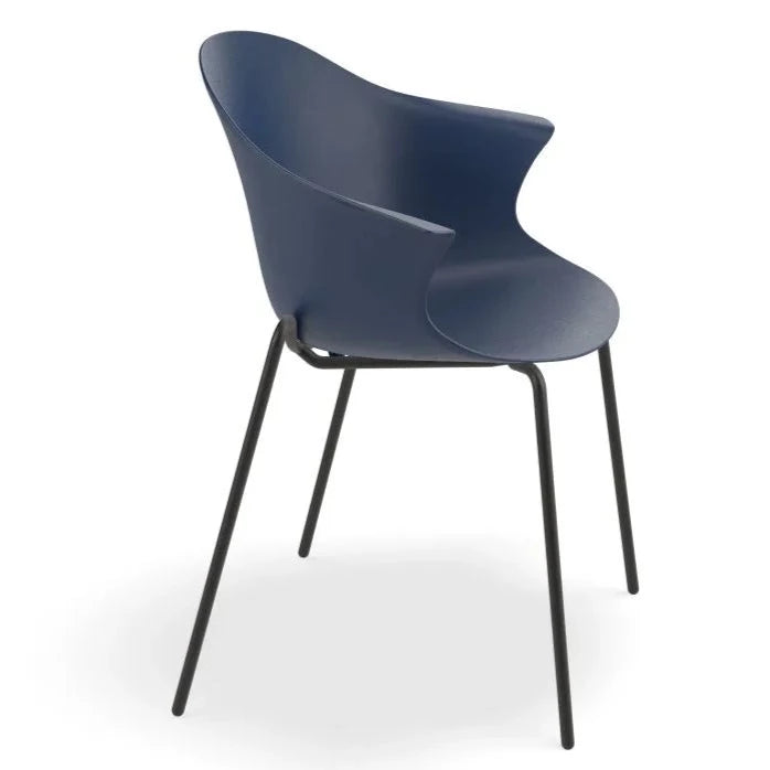 Azure Dark Blue Shell Seat 4 Post Black Base Dining Armchair