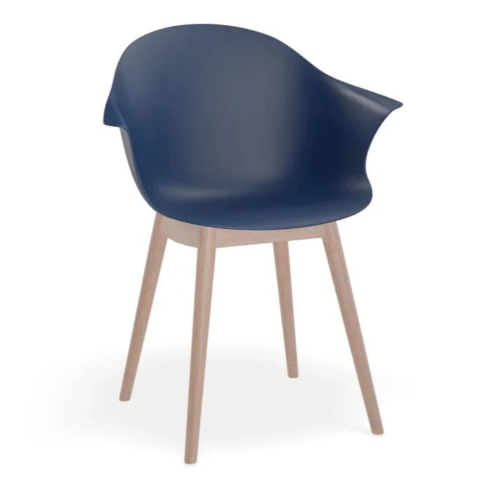 Azure Dark Blue Shell Seat Wooden Legs Dining Armchair
